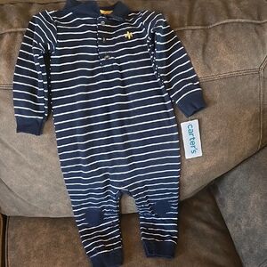 Carter's Blue and White Striped Footie Size 18 Months